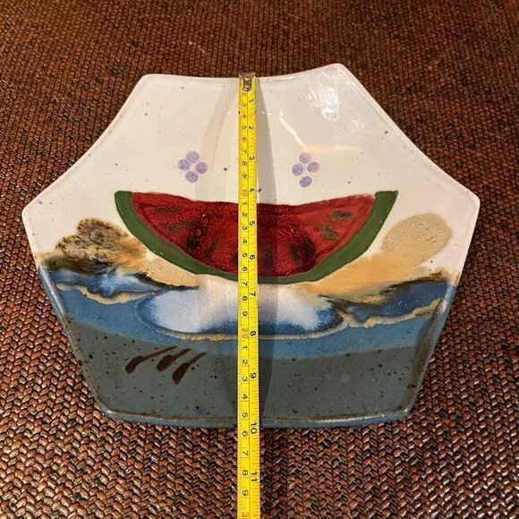 VTG Jerry Chappelle Art Pottery Ceramic Octagon Platter Watermelon Design - Picture 8 of 9